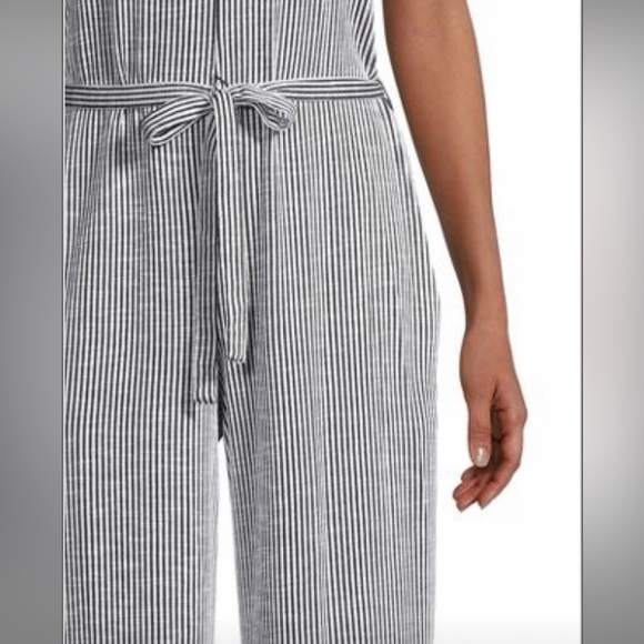 MAX STUDIO STRIPED TIE WAIST SLEEVES CROP JUMPSUIT SIZE S COLOR WHITE/BLUE NWT - Picture 11 of 11
